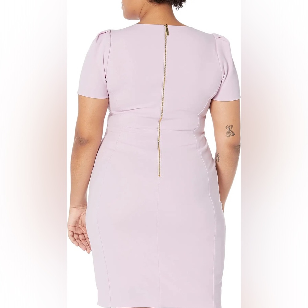 CALVIN KLEIN Lavender Scuba Crepe Sheath Dress with Bell Sleeve. Size 2. - Picture 8 of 8